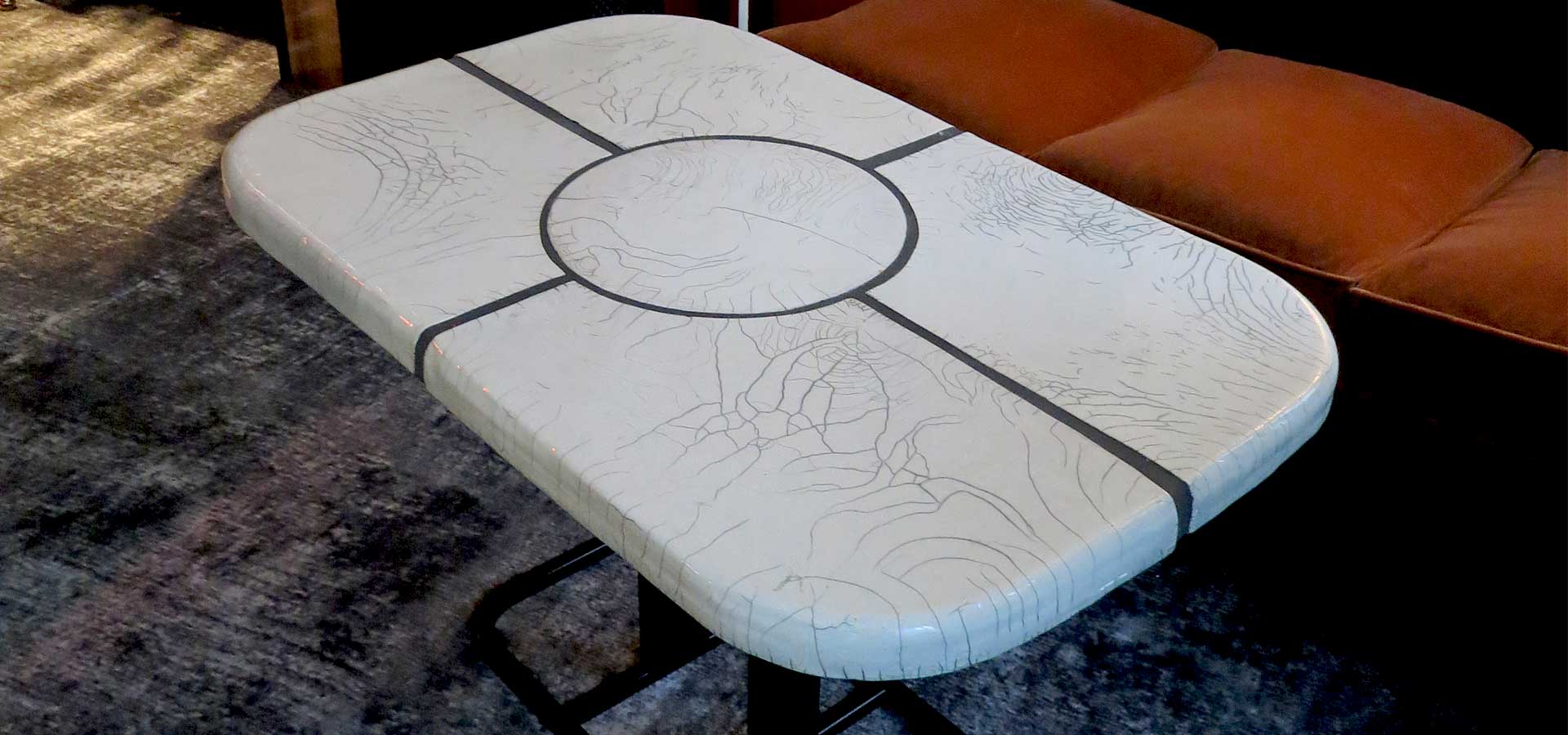 Table design, tiles and texture Raku Ceramics 