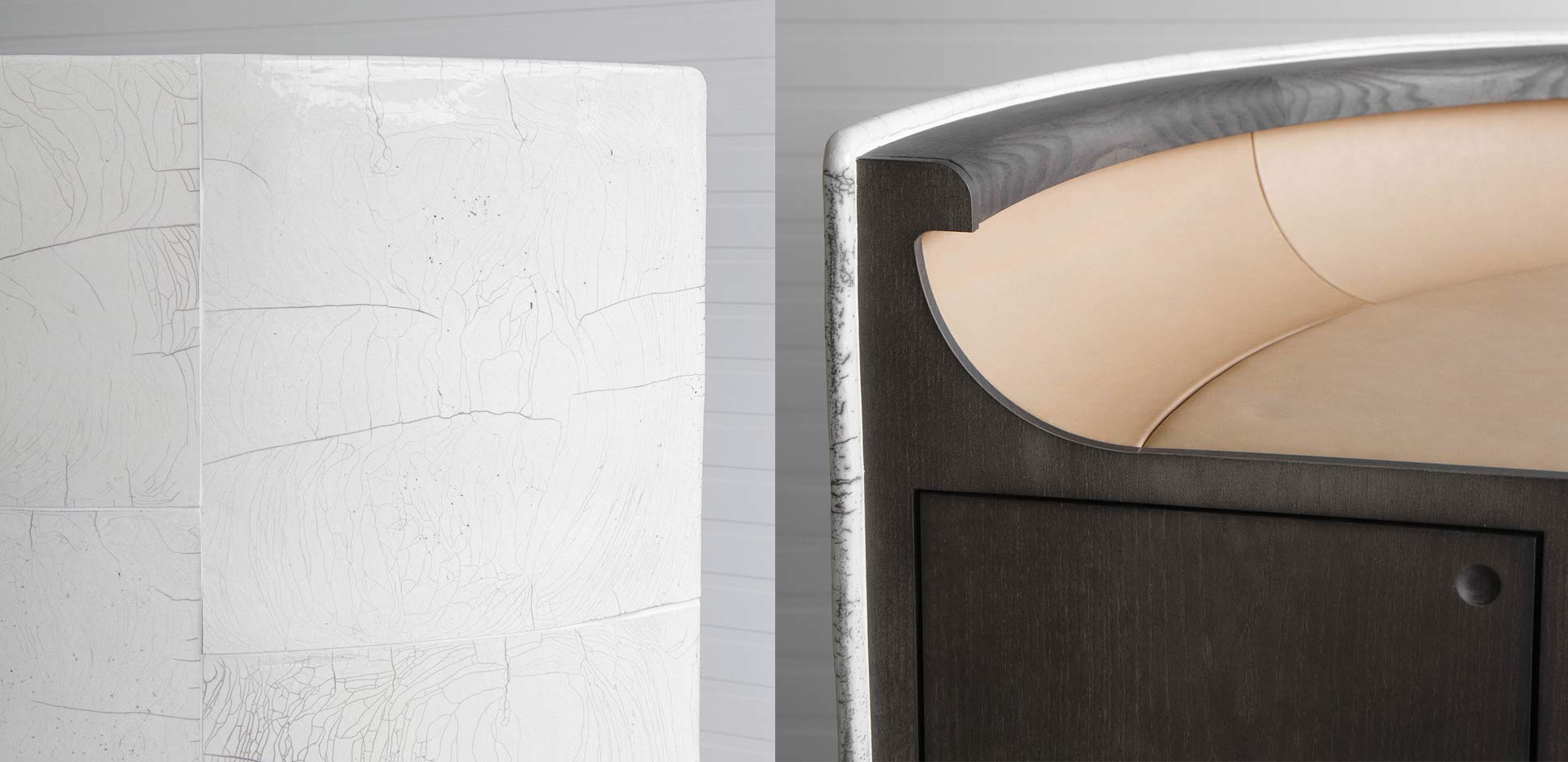 white Raku tiles by Fabienne L’Hostis